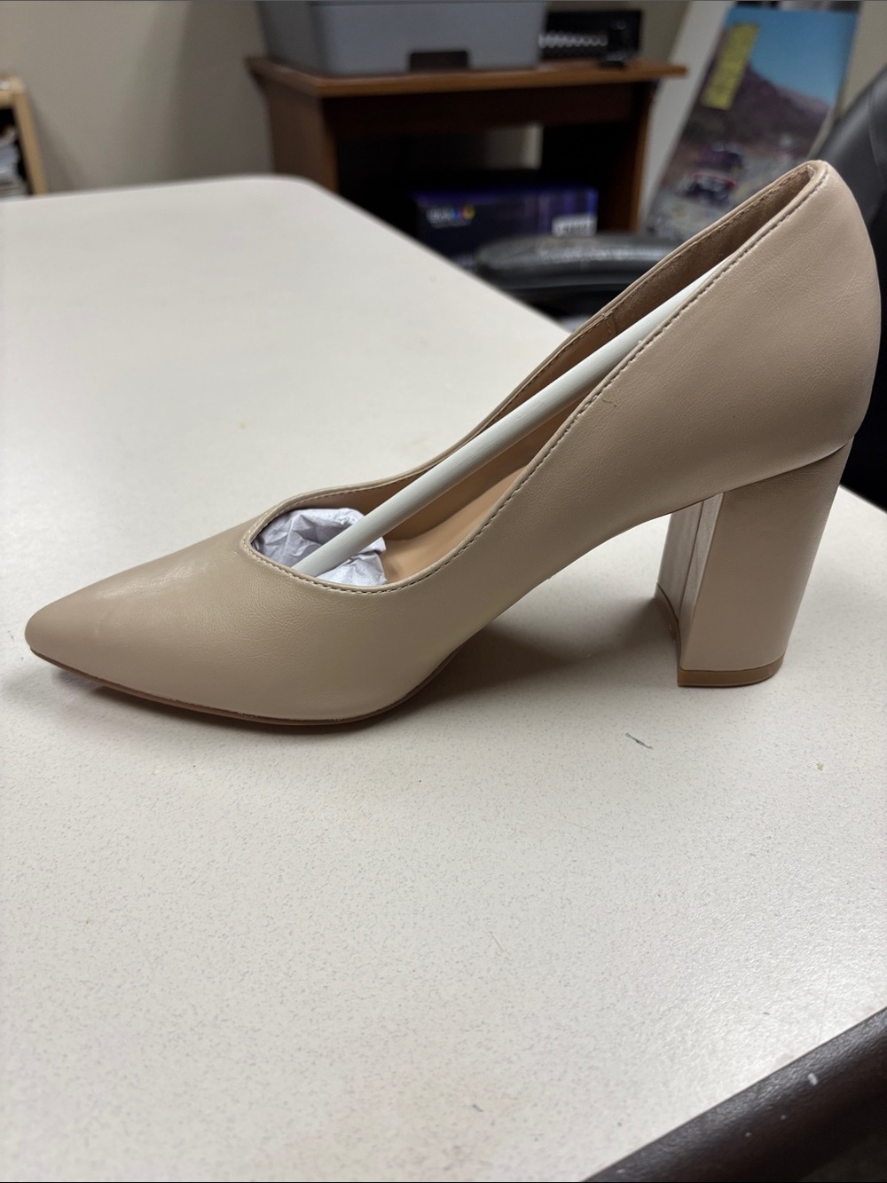 Journee Collection Taupe Pointed Toe Block Heel Pumps - Picture 6 of 10